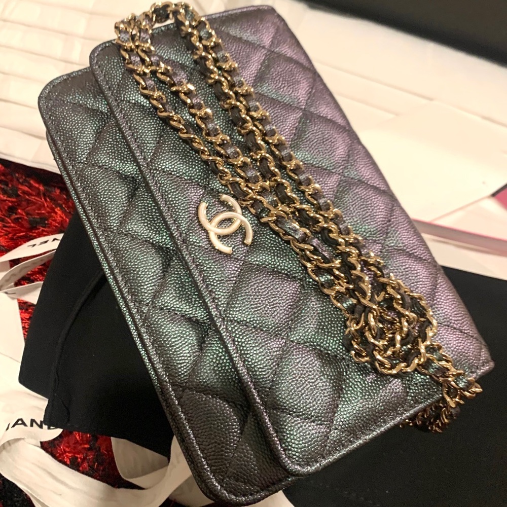 😍❤️🆕CHANEL WOC Wallet on chain Iridescent Large pearl Caviar Leather Bag - Picture 13 of 17